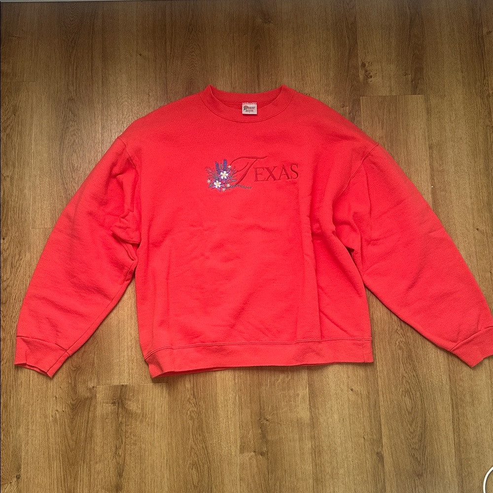 Vintage Pink Embroidered Texas‎ Crew Neck Sweatshirt
